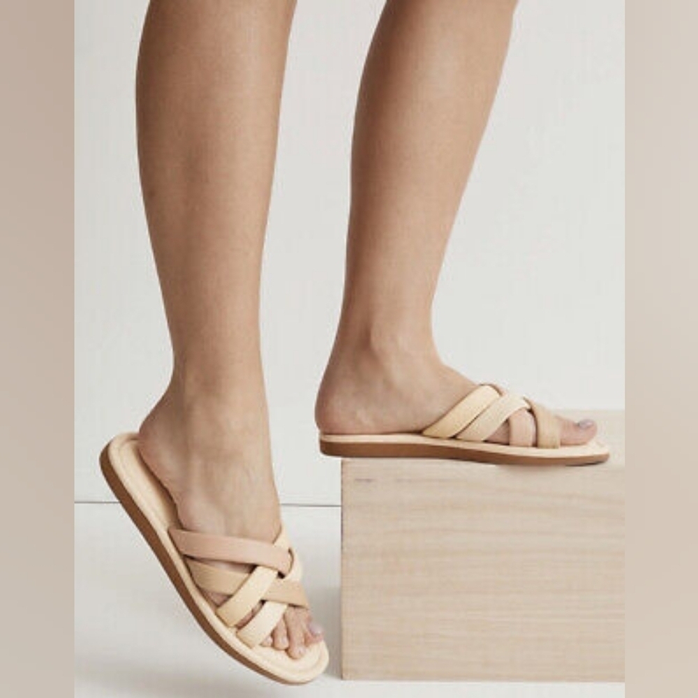 Madewell The Leeandra Puffy Leather Woven Slides Sandals in 6